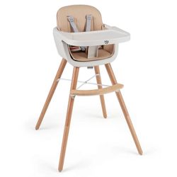 Baby High Chair, 6-in-1 Eat & Grow Wooden Highchair/Toddler Chair with Removable Tray,
