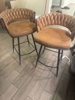 Set of 2 Brown Faux Leather Bar Stools