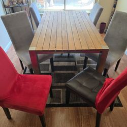 Teak & Stainless Steel Dining Table & 6 Chairs