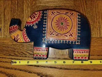 Colored Embossed Print Shantinketan Leather Coin Elephant Trunk Up Piggy Bank