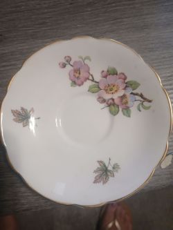 Vintage Regency British Bone China Saucer - Pink Floral & Gold Trim