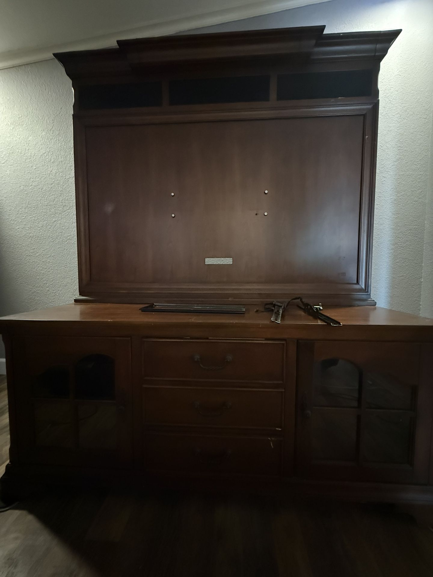 Solid Wood 2-Piece Entertainment Center w/ TV Mount - Heavy Duty