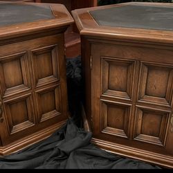 2 Vintage Heckman Furniture- end tables Hexagon with Slate Tops