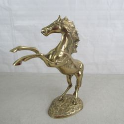 Solid Brass Rearing Horse Equestrian Vintage Statue 12" Tall


