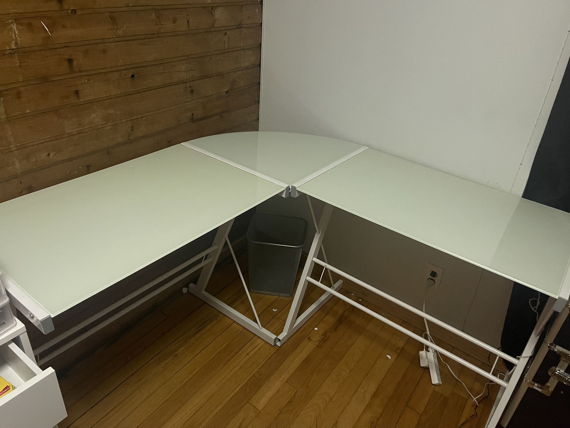 L-Shaped Glass Top Computer Desk