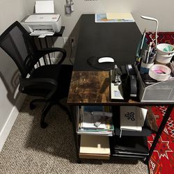 Desk, Chair & Printer Table 