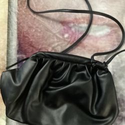Black faux Leather Gather Shoulder bag 