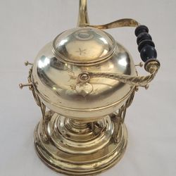 Rare & Vtg Brass Kettle (1 qt) With Stand & Oil/Kerosene Burner