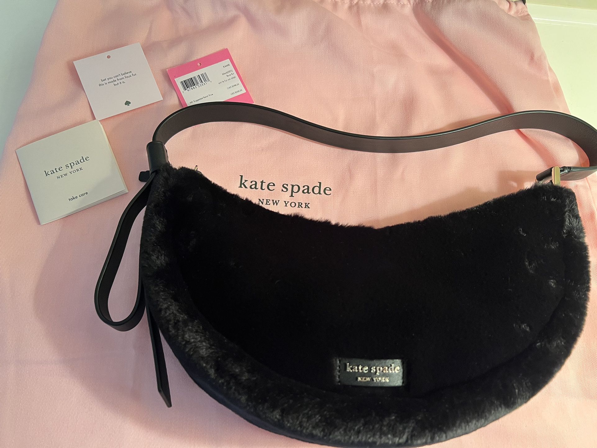 NEW Kate spade Faux Fur Black Smile Bag