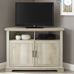 Brand New White Oak Corner TV Stand With Storage Cabinets