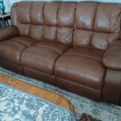 7ft Brown Recliner Vinyl Sofa
