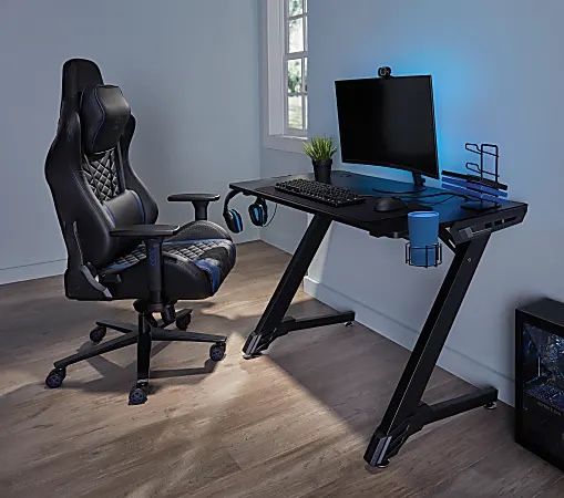RS Gamingâ„¢ Davanti Vegan Leather High-Back Gaming Office Chair, Black/Blue, BIFMA Compliant