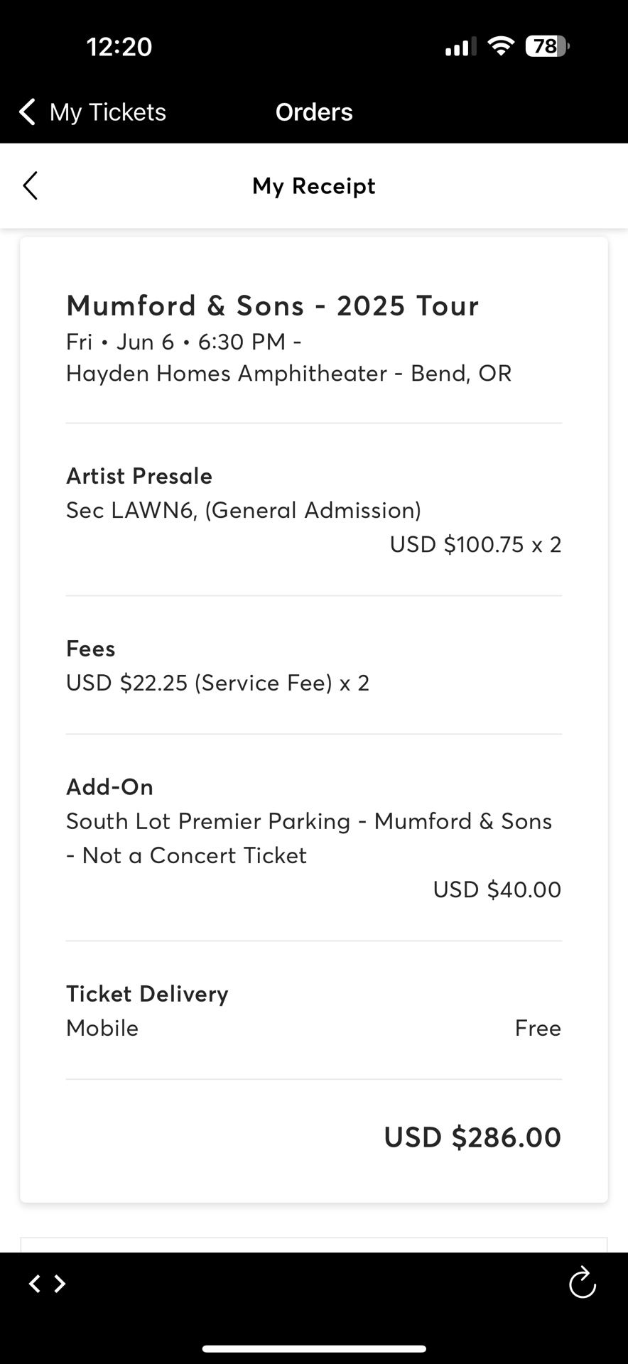 Mumford & Sons Concert Tickets June 6, 2025