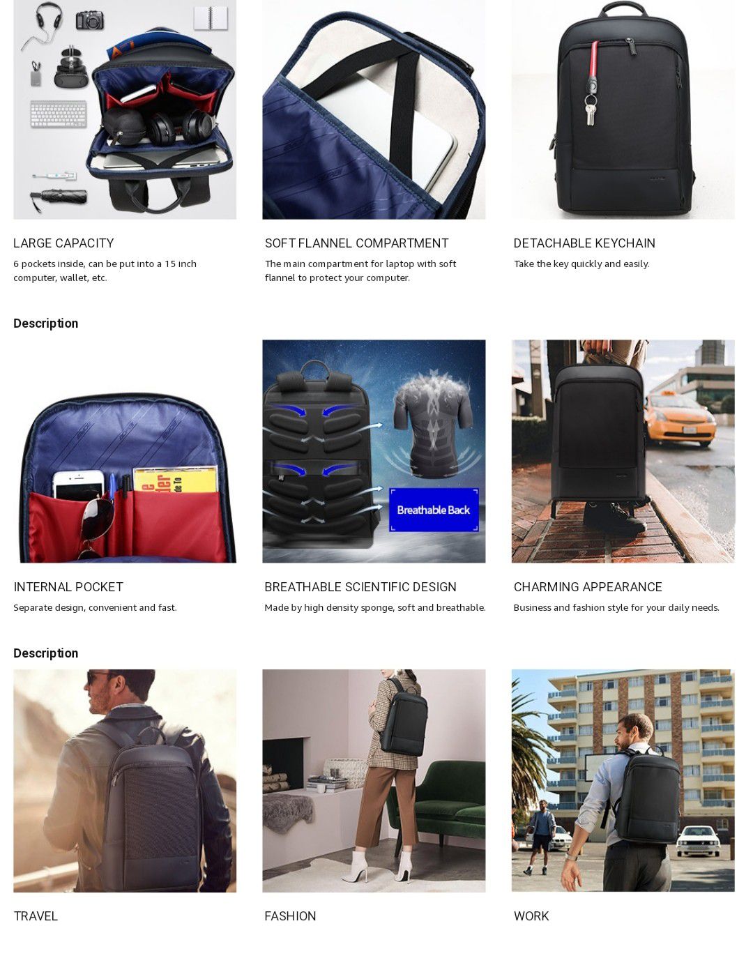 BOPAI 15 inch Super Slim Laptop Backpack Men Anti Theft Backpack Waterproof College Backpack