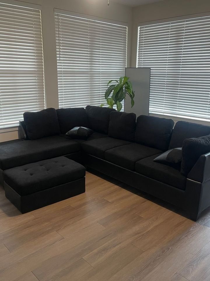 Brand New Black L Shape Sectional Sofa - Storage Ottoman | Pay After Delivery 