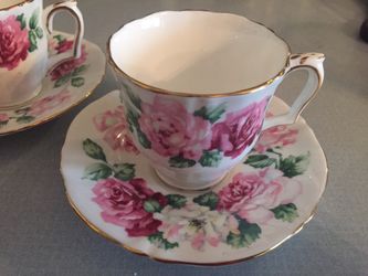 Crown Staffordshire England Bone China Trinity Rose Pattern Tea Cup Set.