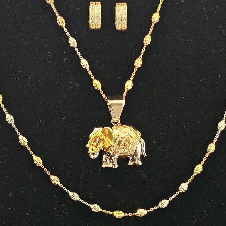 Gold Plated Sterling Silver Elephant Jewelry Set