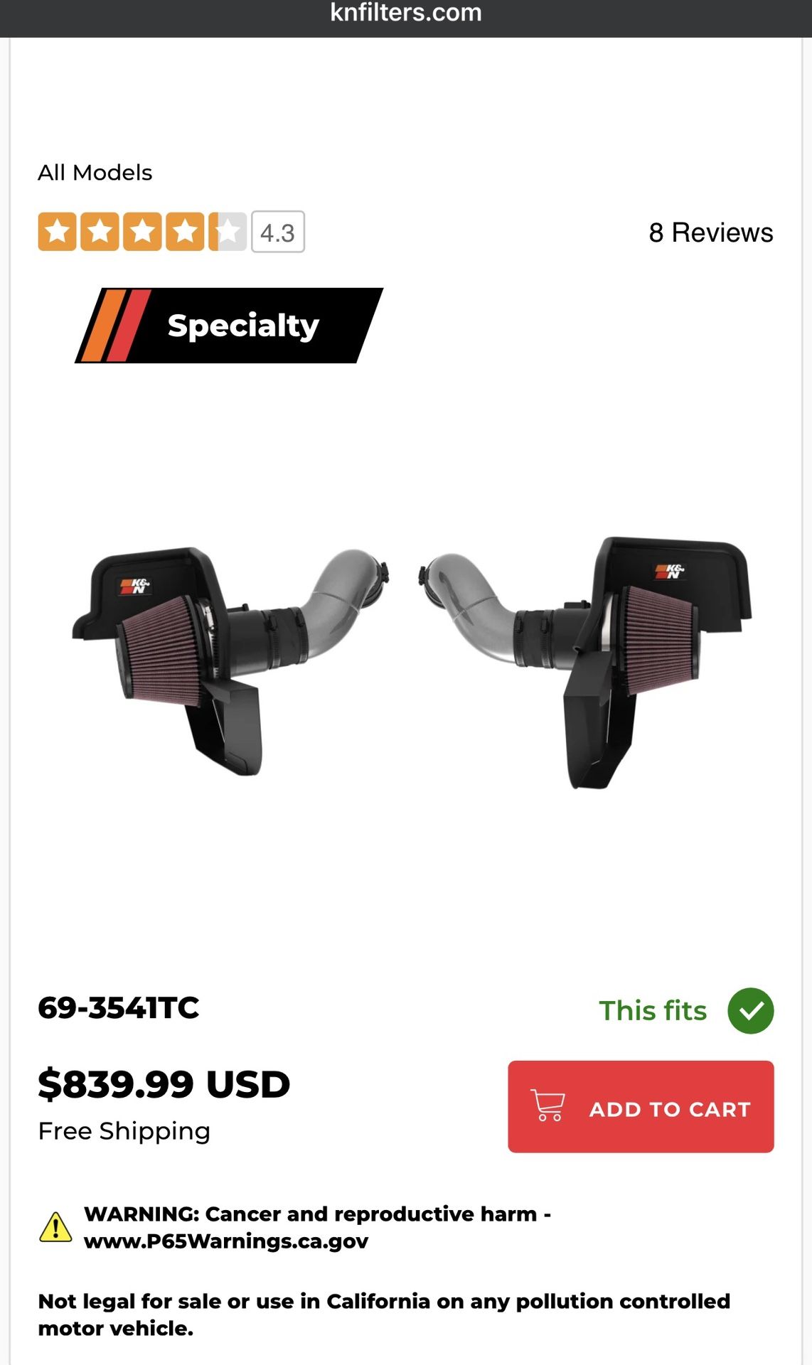 2024 Mustang and Up K & N Cold Air Intake