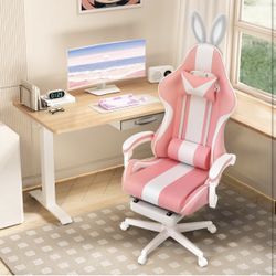 Pink Ergonomic Reclining Gaming Chair w/ Rabbit bunny Ears