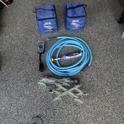 Trailer Hose, Filter, Blocks And Outdoor Rug