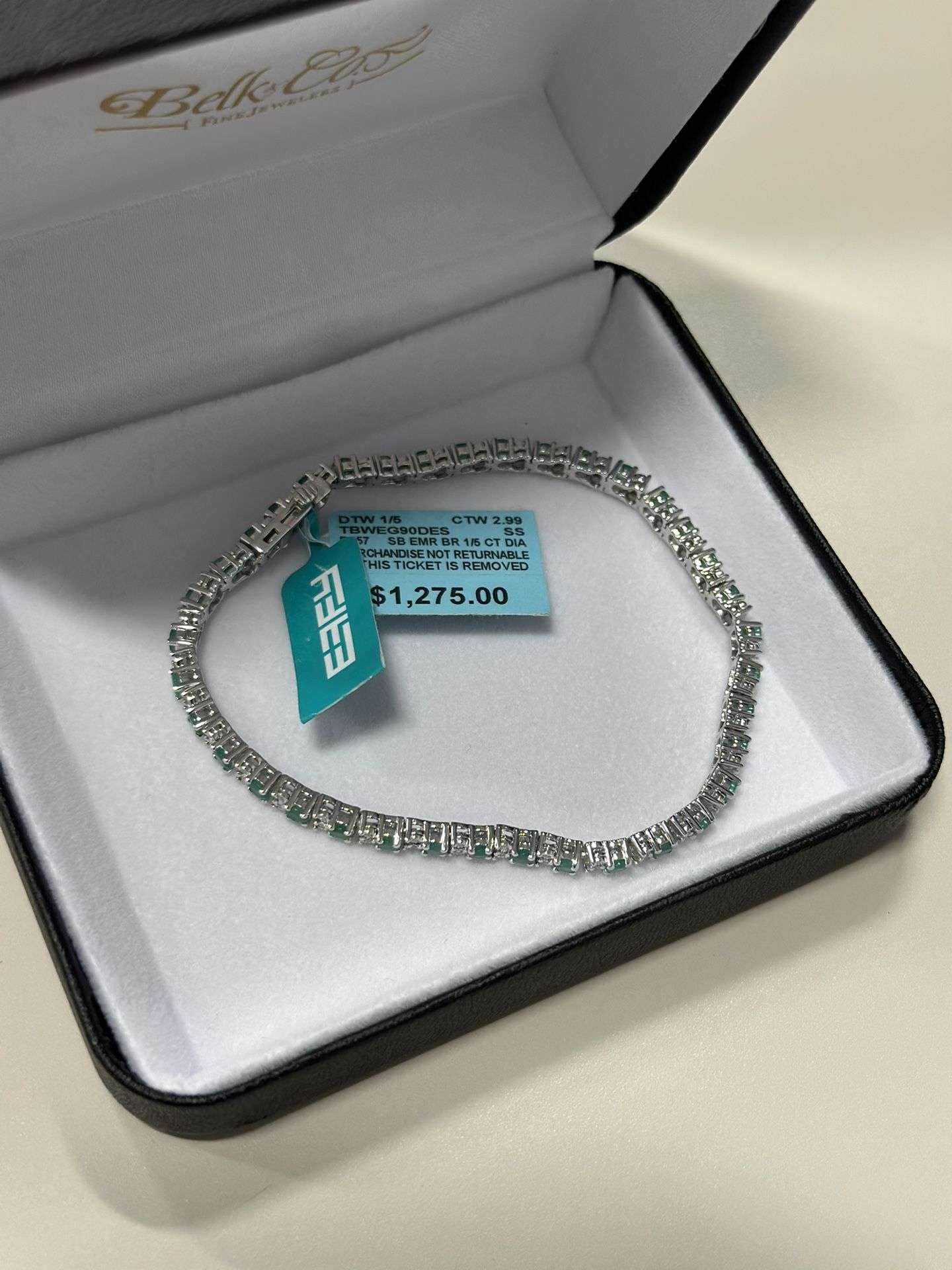 Effy 2.99 Ct. T.W. Emerald and 1/5 Ct. T.W. Diamond Tennis Bracelet in Sterling Silver