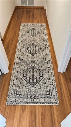 World Market Navy & Cream Washable Runner Rug