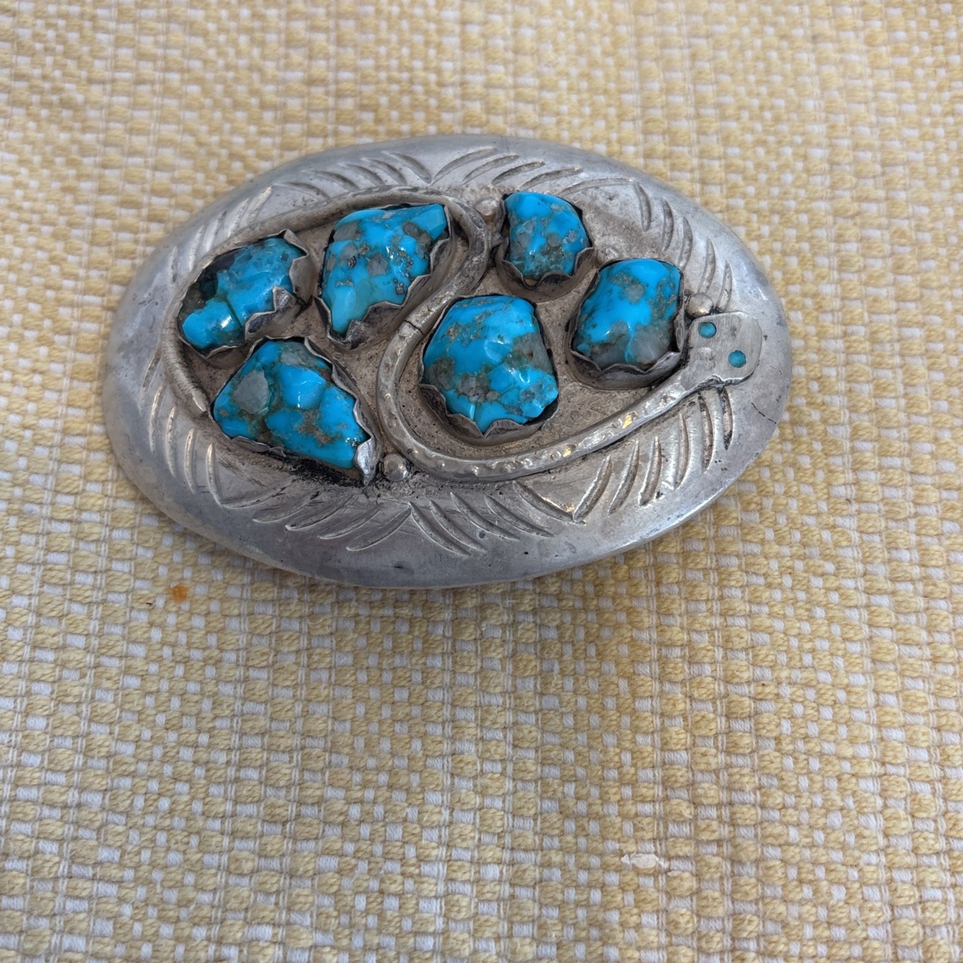 Zuni Silver And Turquoise Belt Buckle