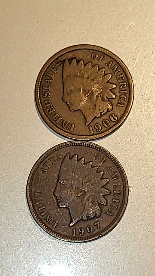 Lot Of Two 1906/ 07 CIRCULATED Indian Head Cent 