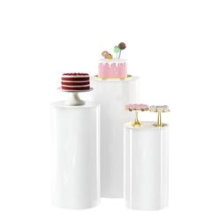 White Cylinder Pedestal Stands - 3 Pieces - White Party Cylinder Table for Wedding Party or Babyshower - Party Decor - 35.4" (L), 29.5"' (M), 23.6"'(S