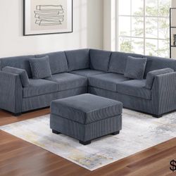 Corduroy Sectional Sofa With Ottoman
