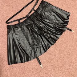 New large black pleather mini skirts festival rave goth core lingerie Ruffle
