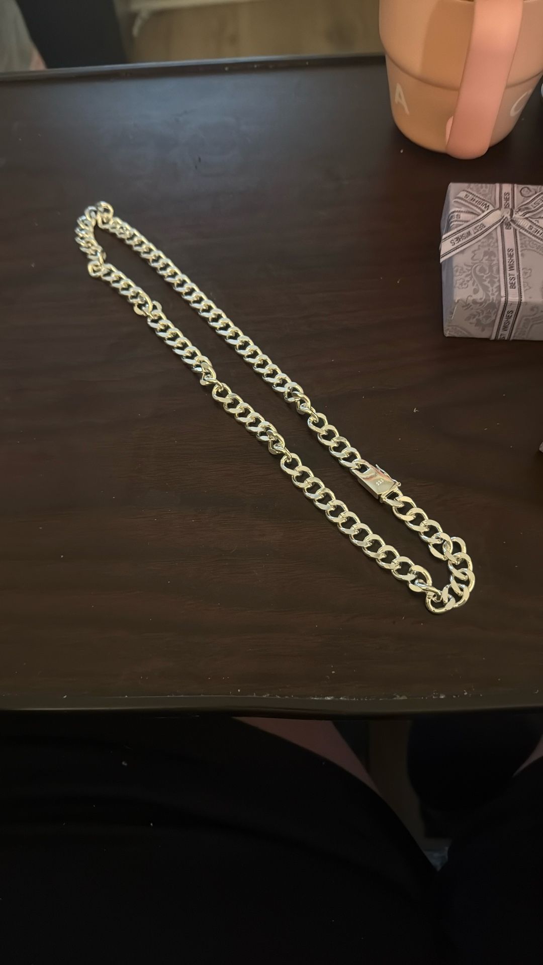 22 Inch Curb Link Stamped 925 Silver 8 mm Necklace