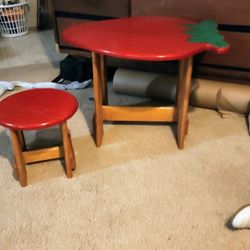 Child's Strawberry Table With Stool