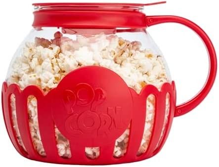 Microwave Popcorn Popper with Temperature Safe Glass, 3-in-1 Lid Measures Kernels and Melts Butter