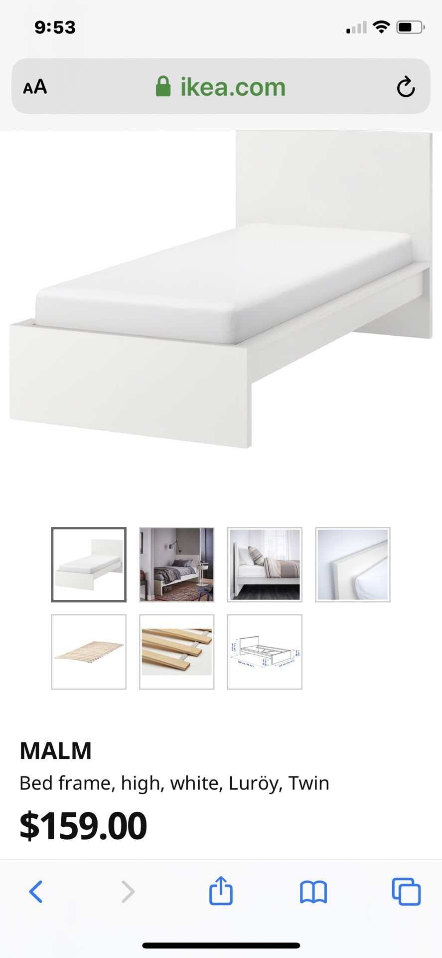 IKEA Malm bed frame white with slats (MATTRESS AND LINENS NOT INCLUDED) excellent condition $65