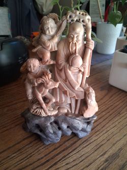 Chinese Vintage Carved Soapstone Shou Lao God Sculpture