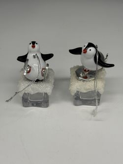 Kurt Adler Penguins on Ice Ornaments (set of 2) No box - Preowned EC 