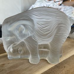 Vintage Viking Clear Frosted Glass Elephant Paperweight Figurine With Label