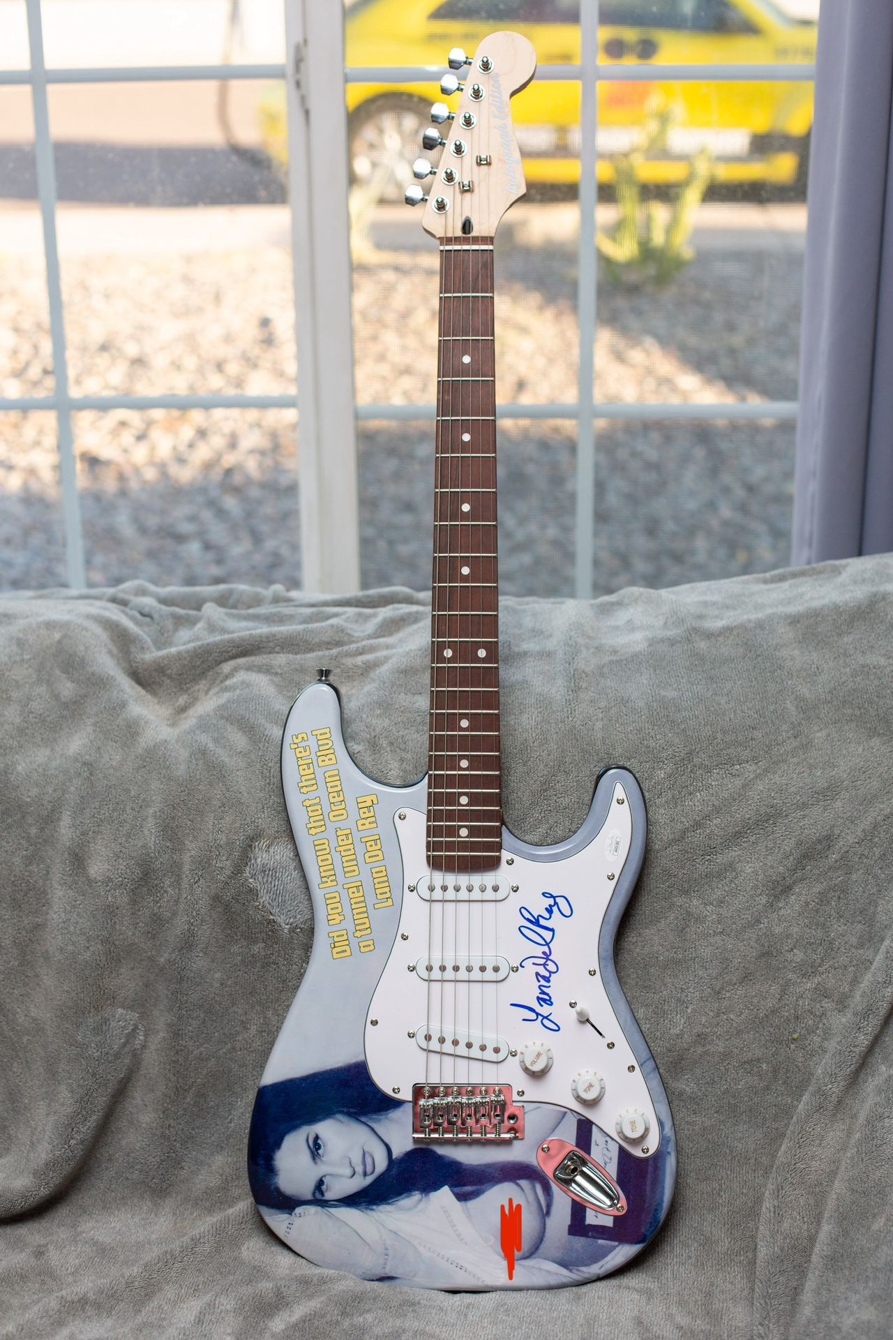 Lana Del Rey Autographed Fender Stratocaster Guitar With 1/1 Screen Print