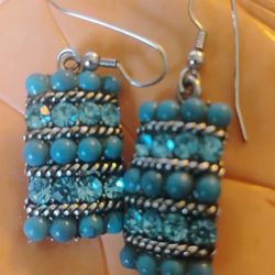 Blue Turquoise And CZs Stones Earrings 