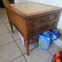 Vintage Wood End Table with Two Drawers