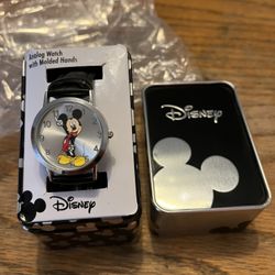 New Disney Mickey Mouse Watch With Black Leather Band