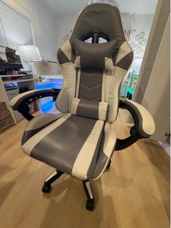 Grey & White Ergonomic Gaming Chair with Footrest