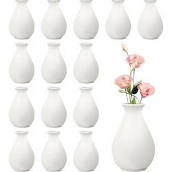 15 Pack White Ceramic Bud Vases Bulk,
