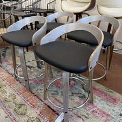 Swivel 24 in. Light Grey and Black Faux Leather Counter Stool (Set of 4)