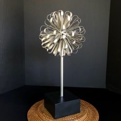 Abstract Metal Flower Sculpture on Stand