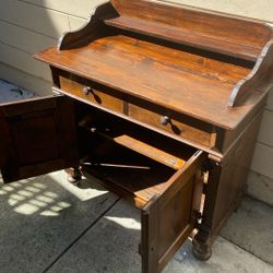 Solid Wood Desk, Two Drawers A Shelf And Counted Doors Little Wear And Tear, But Didn’t In Good Condition