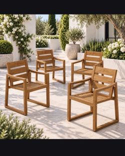 Set of 4 Outdoor Wood Dining Armchairs