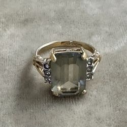 Vintage 14k Gold Plated ESPO signed Ring , Gray & Clear Rhinestones, Size 7, 4.6 Grams Total Weight 