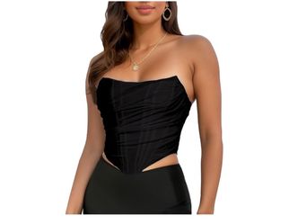 Women's sexy mesh crop tube top with a sweetheart neckline and back zipper (corset style)